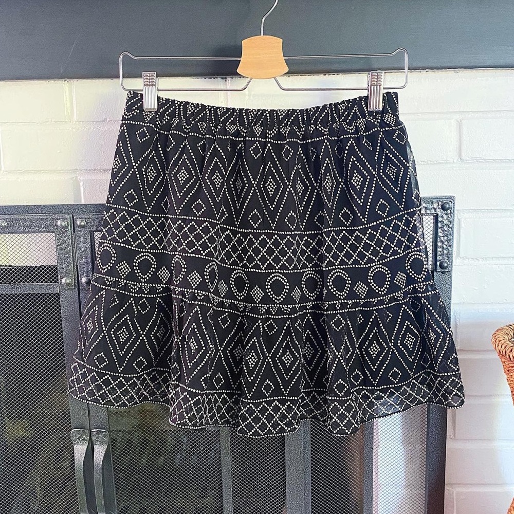 NWOT Madewell Black and White Print Caravan Ruffle Mini Skirt